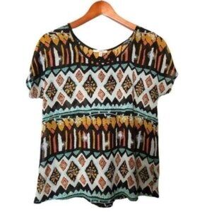 Under‎ Skies Aztec Geometric Pattern Boho Blouse S Small